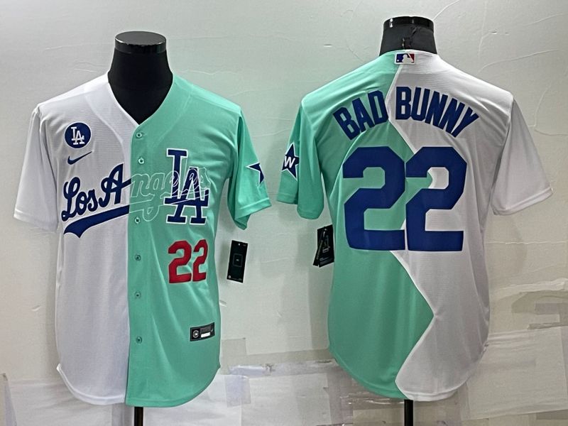 Men Los Angeles Dodgers 22 Bad bunny green white Nike 2022 MLB Jersey2